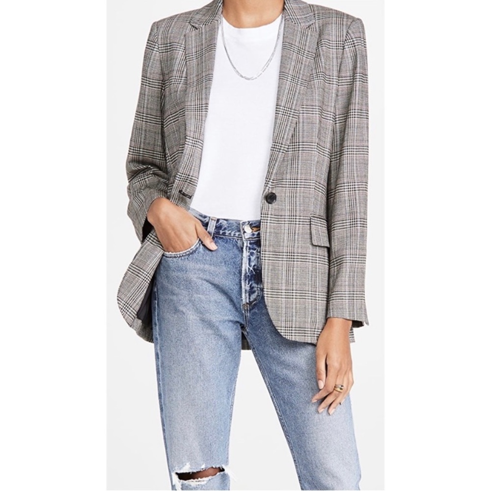 Frame Plaid Boyfriend Blazer